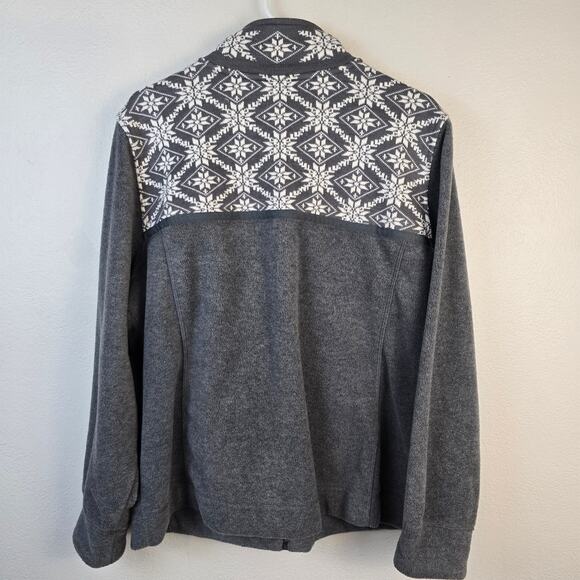 L.L.Bean Full Zip Jacket Women's XL Gray Nordic Snowflake Fair Isle Fleece READ - Picture 2 of 10